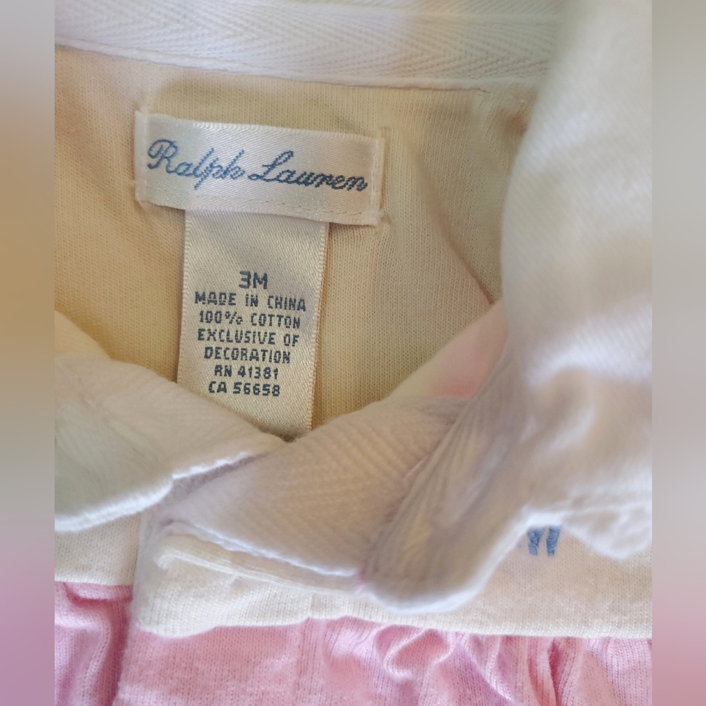 Baby girl's Ralph Lauren pink/cream striped rugby coverall Size 3 mo. - Picture 3 of 5